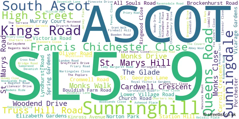 A word cloud for the SL5 9 postcode